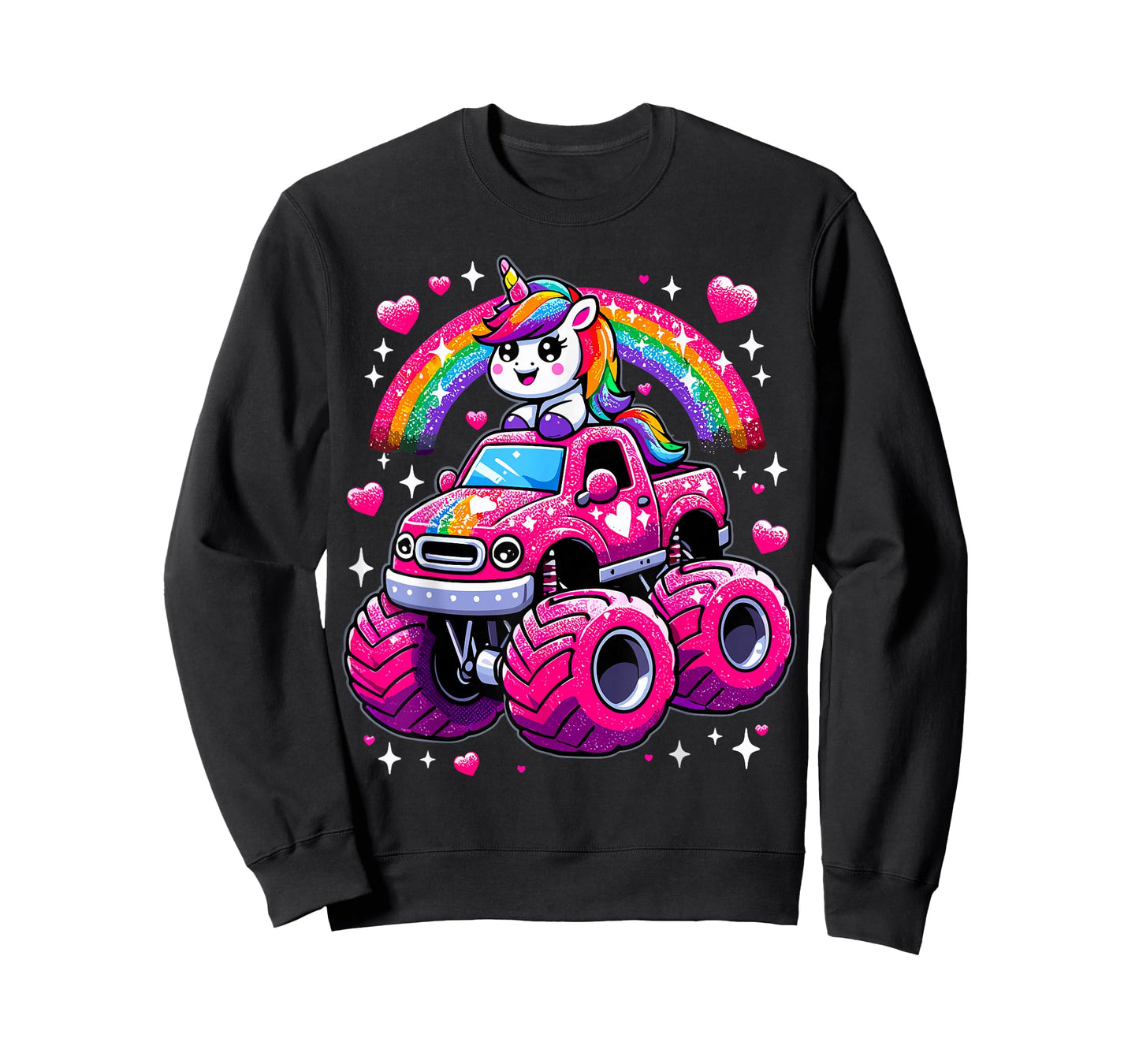 Funny Cute Unicorn Riding Monster Truck T-Shirt