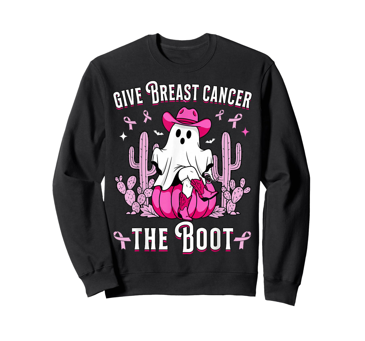 Give Breast Cancer The Boot Ghost Cowgirl Cancer Awareness T-Shirt