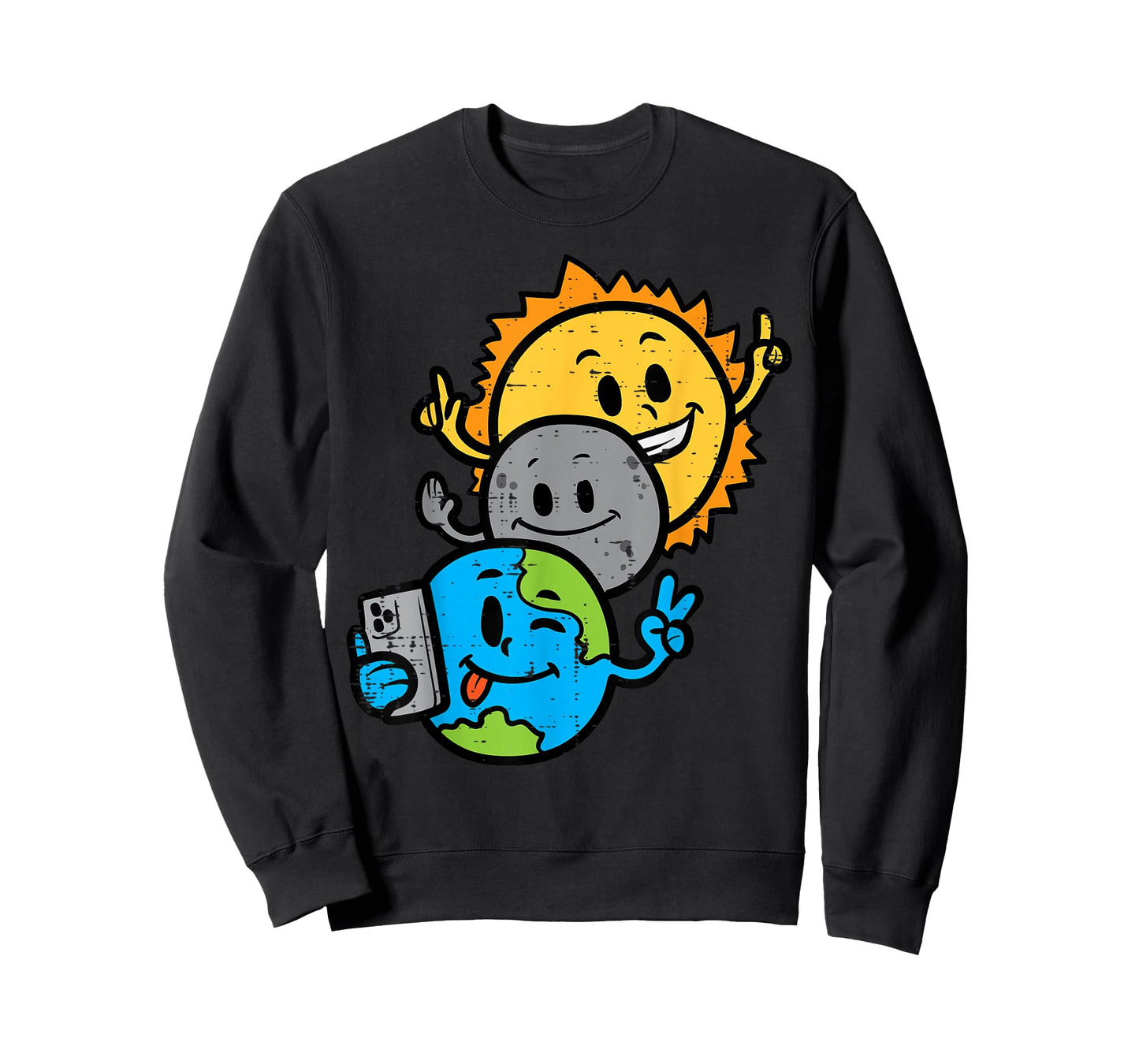 Selfie Earth Moon Sun Funny Total Solar Eclipse 2024 Kids T-Shirt