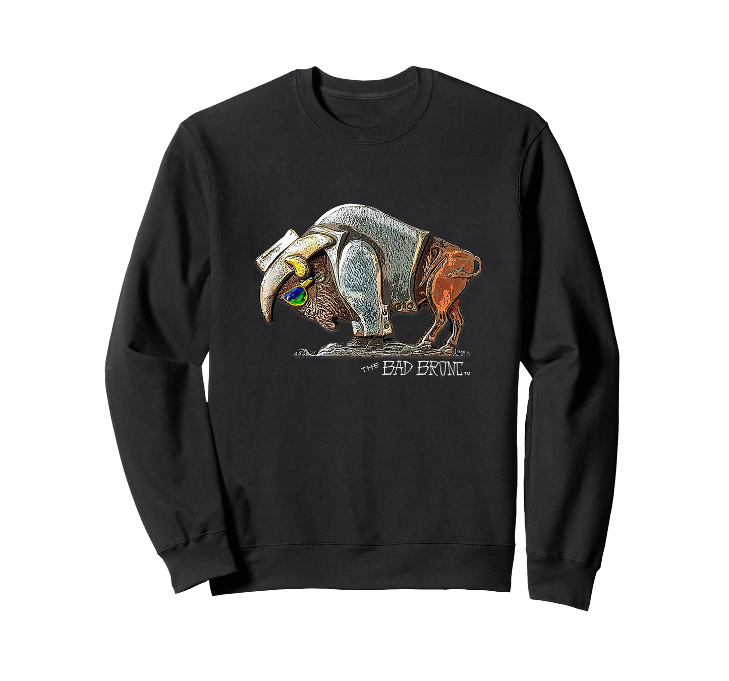 The Bad Bronc Rock N Roll Buffalo T-Shirt - Unisex-Adults, Black, Small, Short Sleeve, Cotton 65% Polyester 35%, Designer T-Shirt
