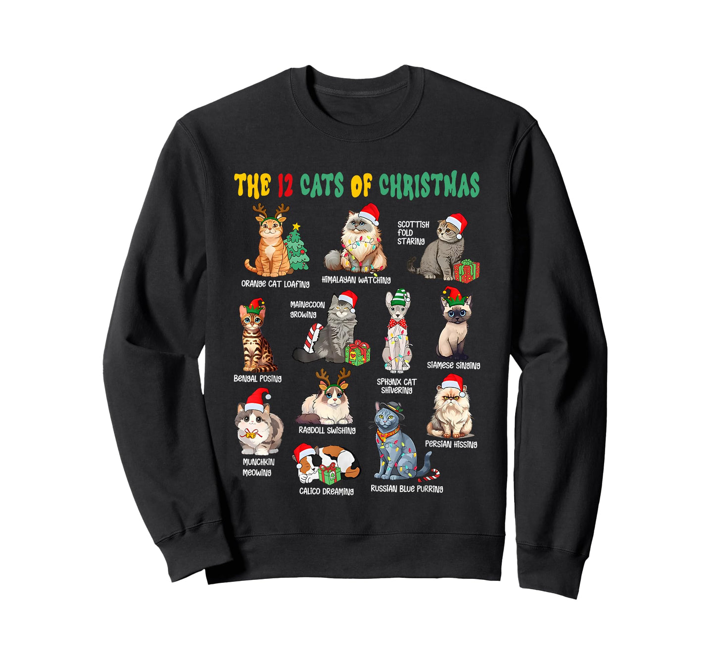 12 Cats of Christmas Funny Christmas Cat Lover Xmas Holiday T-Shirt