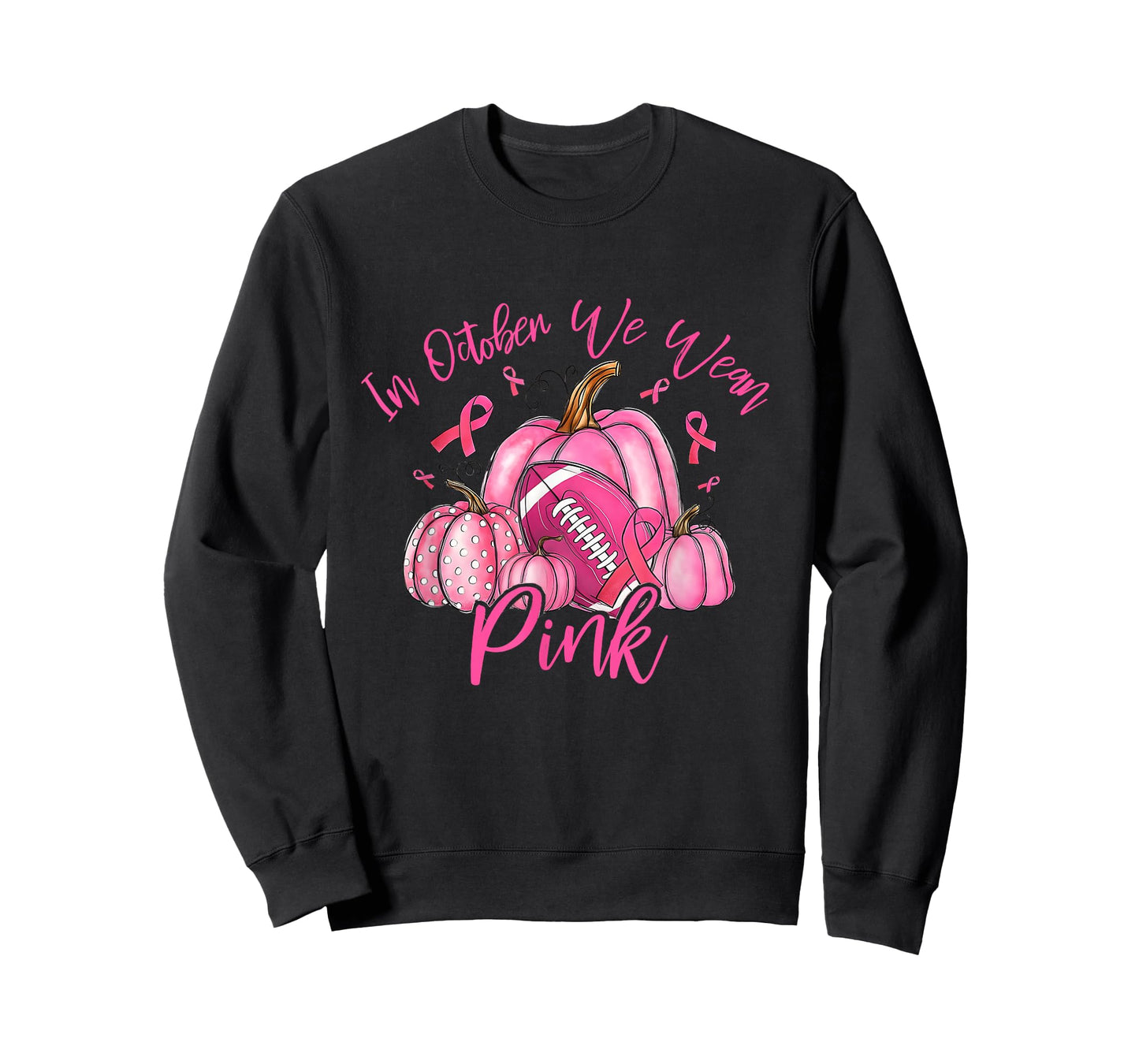 in October We Wear Pink Retro Pumpkin Football T-Shirt