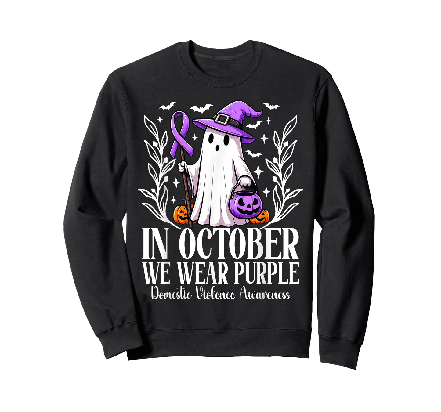 In October We Wear Purple Domestic Violence Ghost Halloween T-Shirt