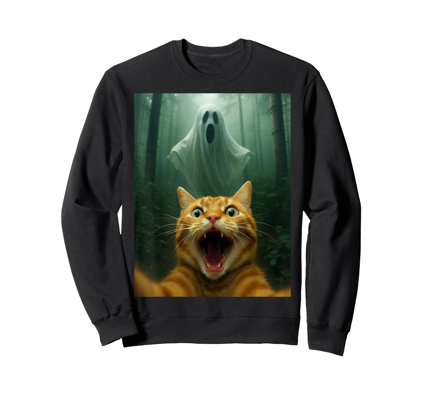 Scared Cat Selfie with Ghost | Funny Halloween Costume T-Shirt