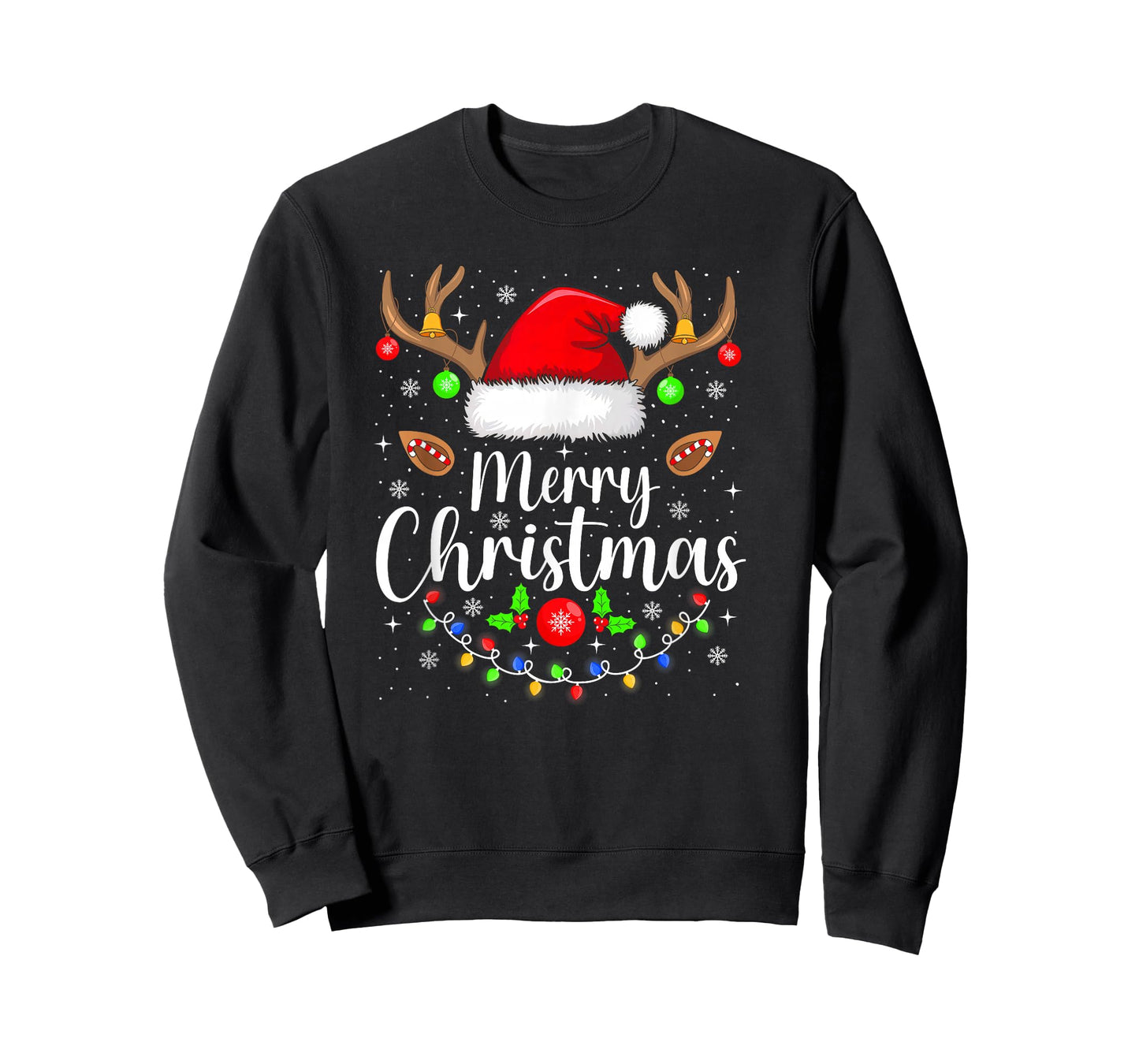 Merry Christmas Lights Red Santa Hat Xmas Family Men Women T-Shirt