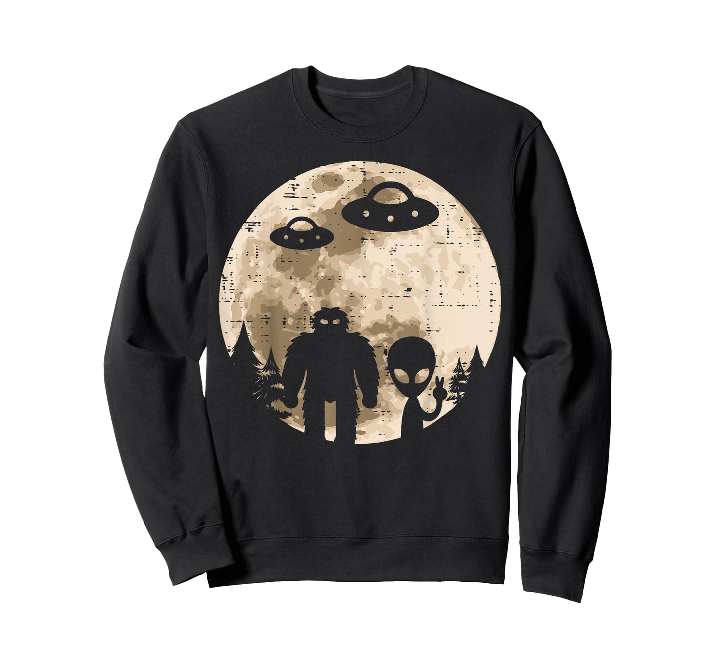 Alien UFO Bigfoot Moon Funny Sasquatch Yeti Men Women Kids T-Shirt