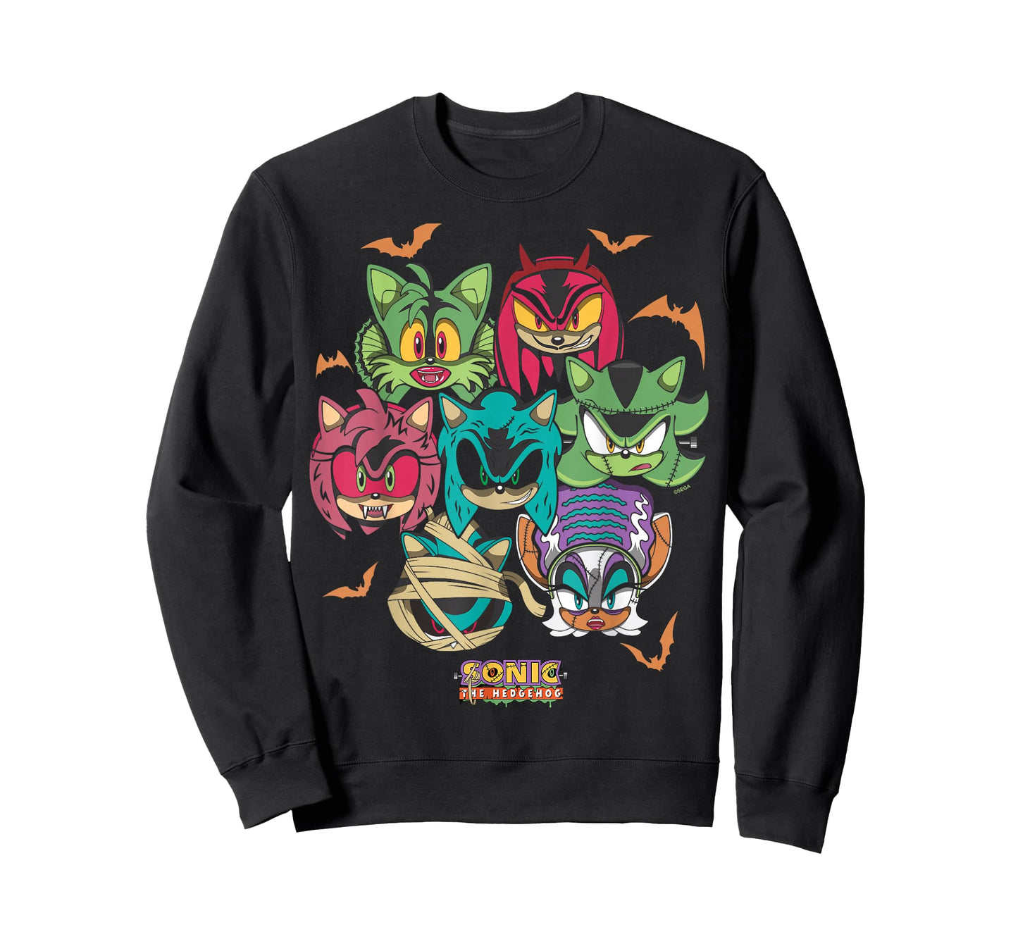 Sonic The Hedgehog Halloween Creepy Monster Faces Group Shot T-Shirt