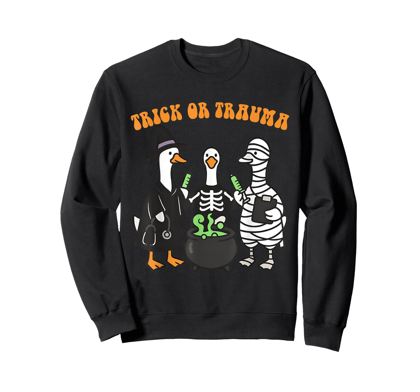 Trick Or Trauma Cute Ghost Nurse Therapy Halloween Goose T-Shirt