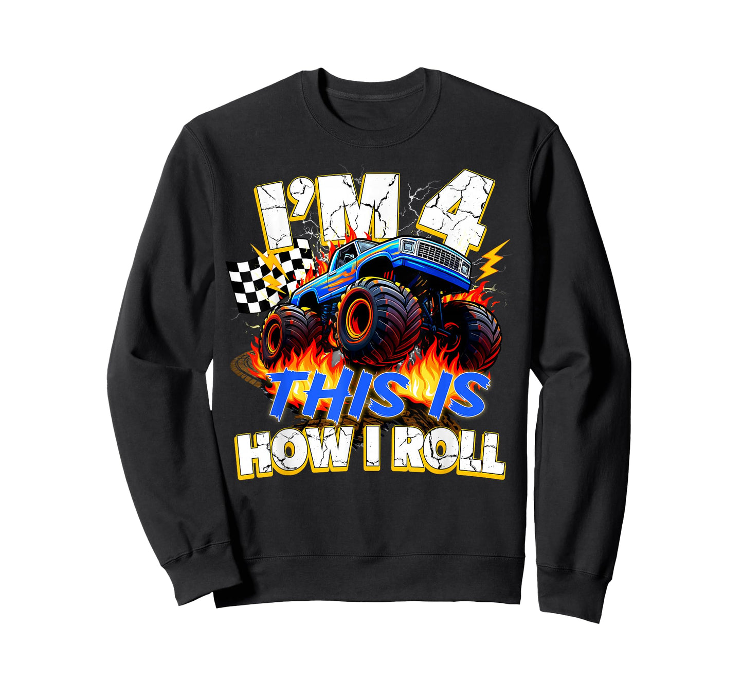 Funny 4 Year Old Birthday Boy Monster Truck 4th Bday Kids T-Shirt