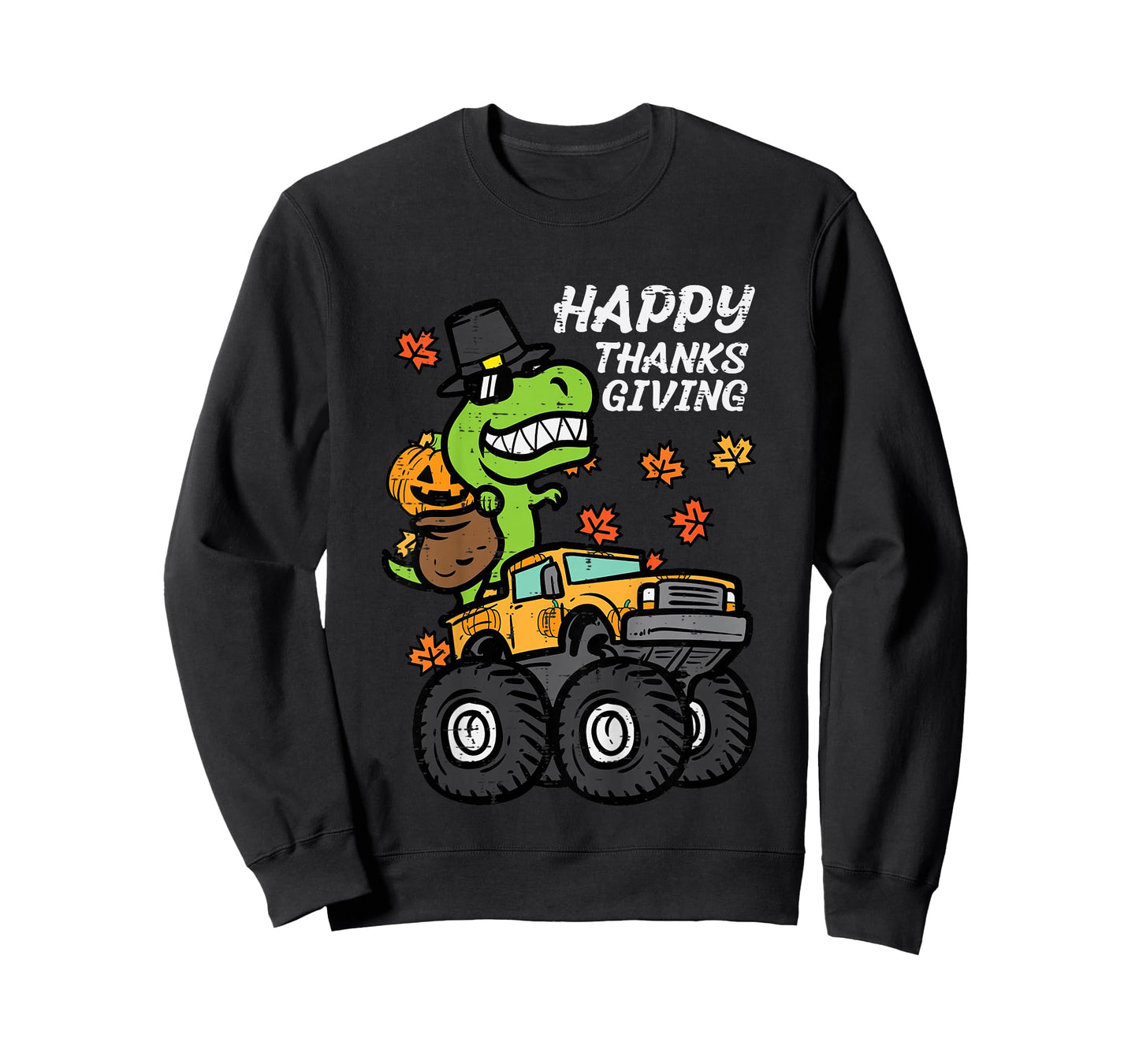 Kids Happy Thanksgiving Trex Monster Truck Fall Toddler Boys Kids T-Shirt