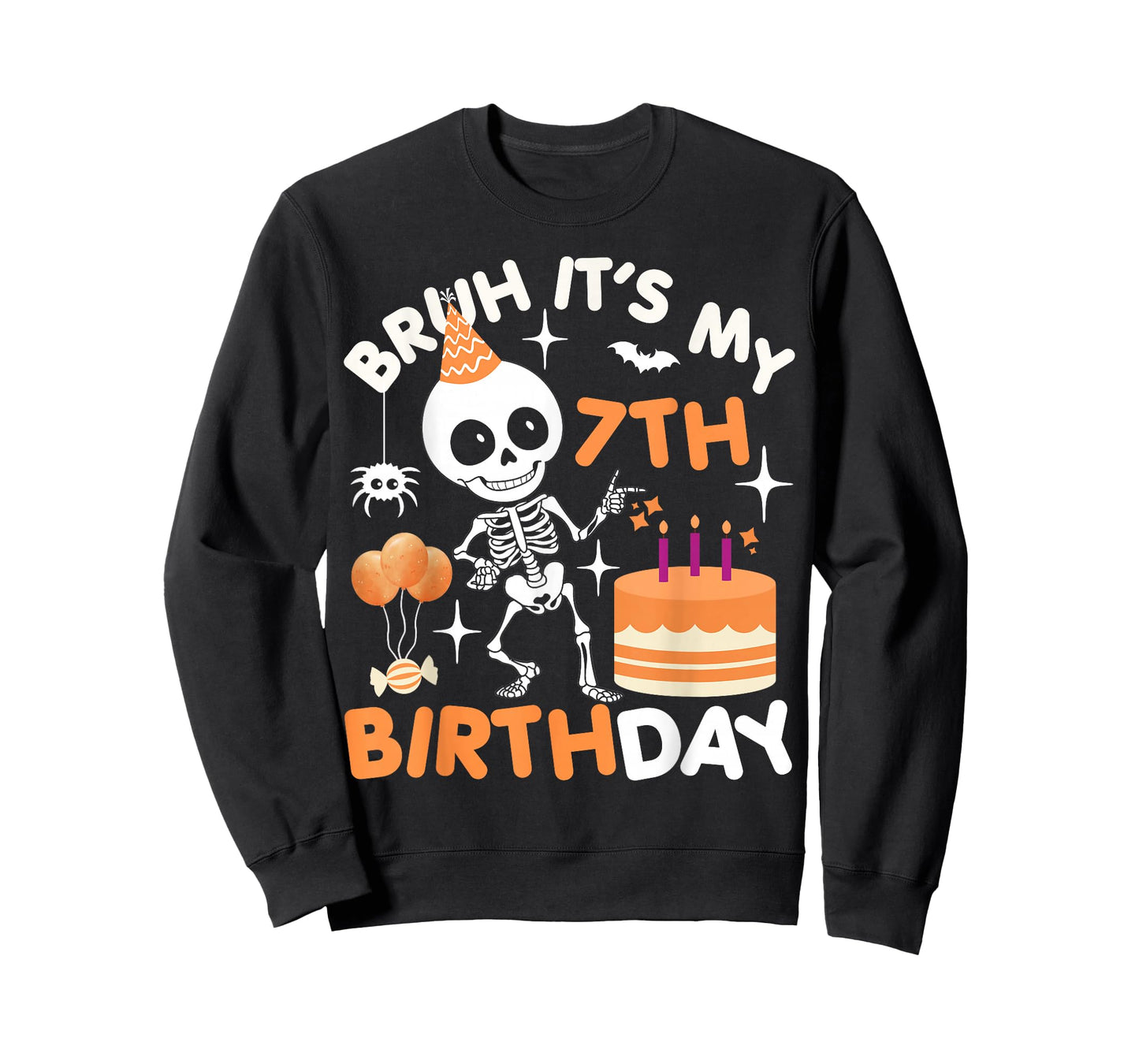 Funny Halloween Birthday Skeleton Bruh It's My 7th Birthday T-Shirt