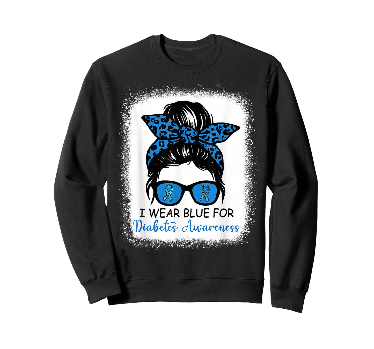 I Wear Blue for Diabetes Awareness Leopard Messy Bun T-Shirt
