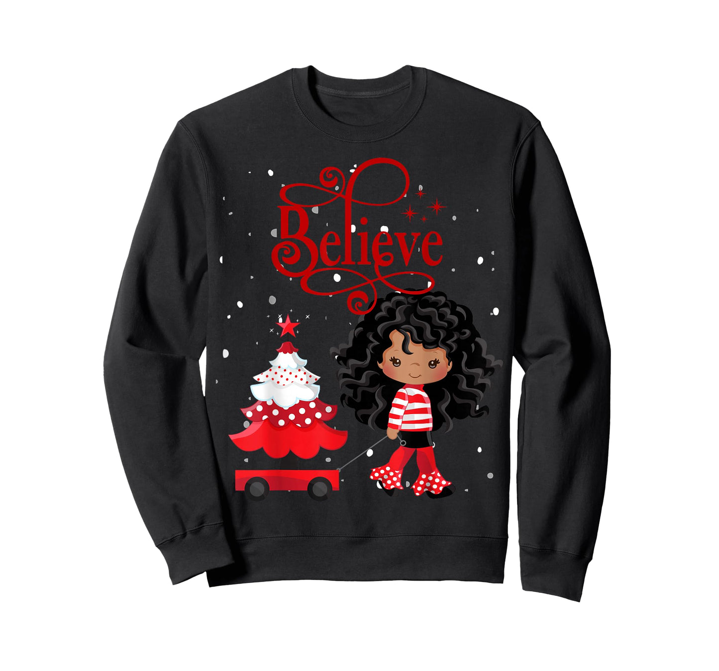 Black Girl Santa Holiday African American Christmas Believe T-Shirt