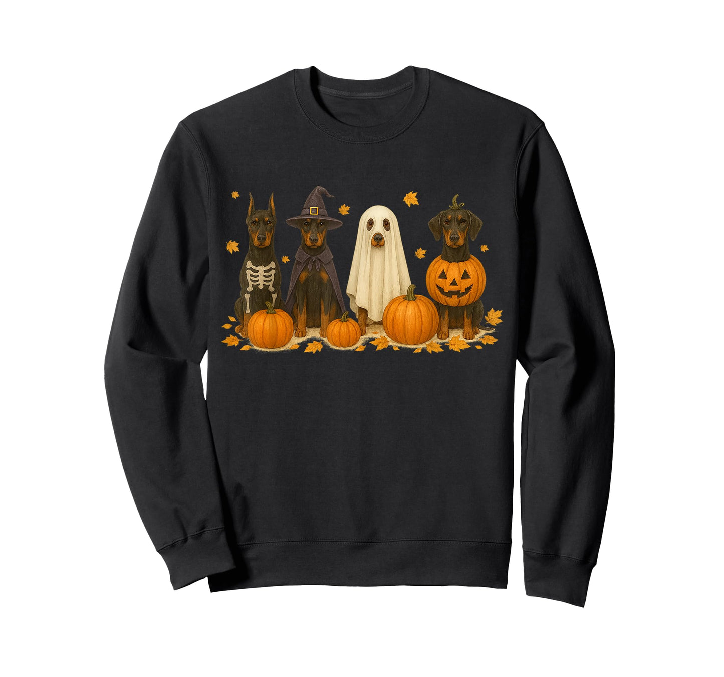 Doberman Halloween Fall Dogs Pumpkin Ghosts Funny Tee T-Shirt