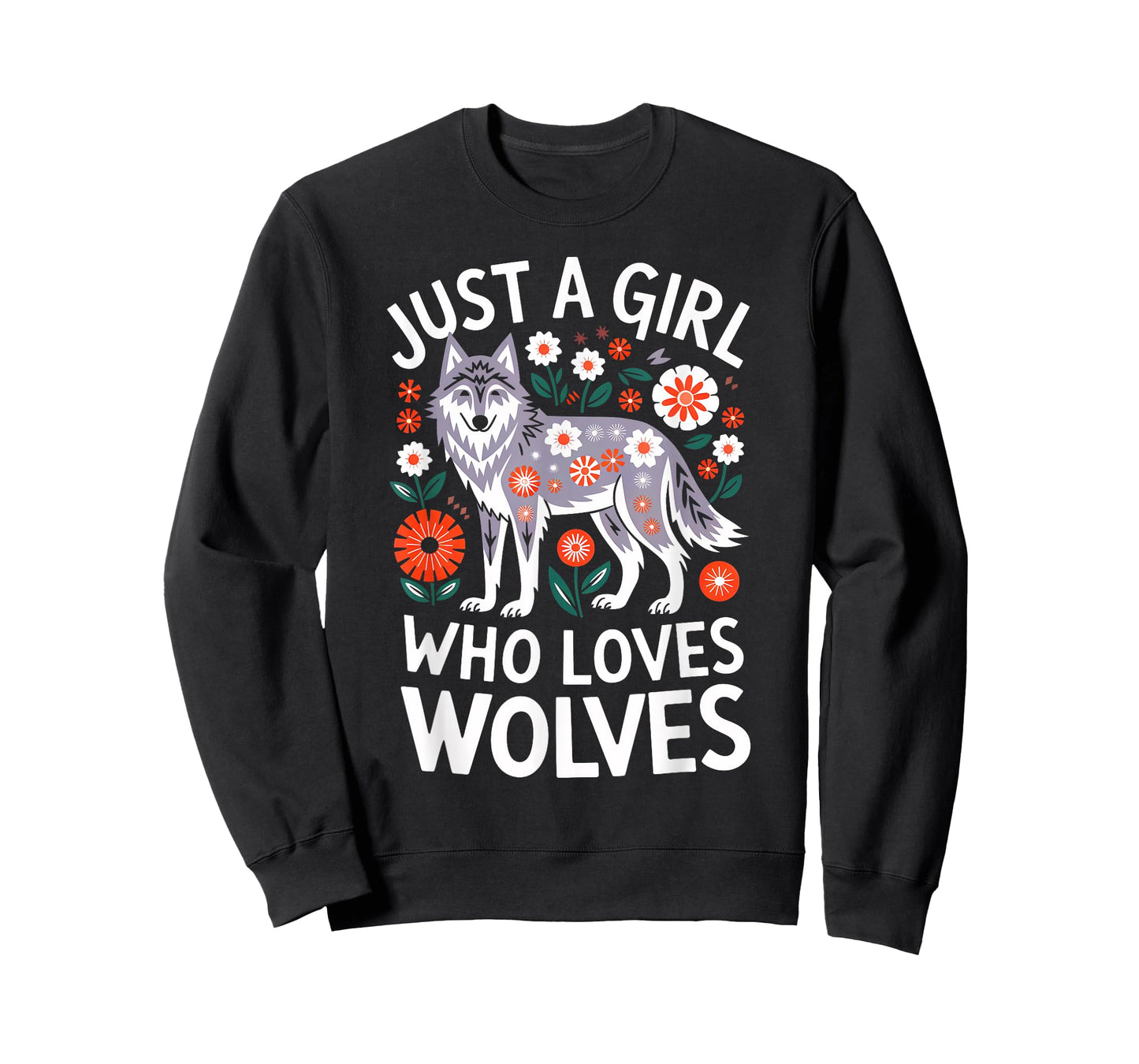 Just a Girl Who Love Wolves Cute Wolf Flowers Women Girls T-Shirt