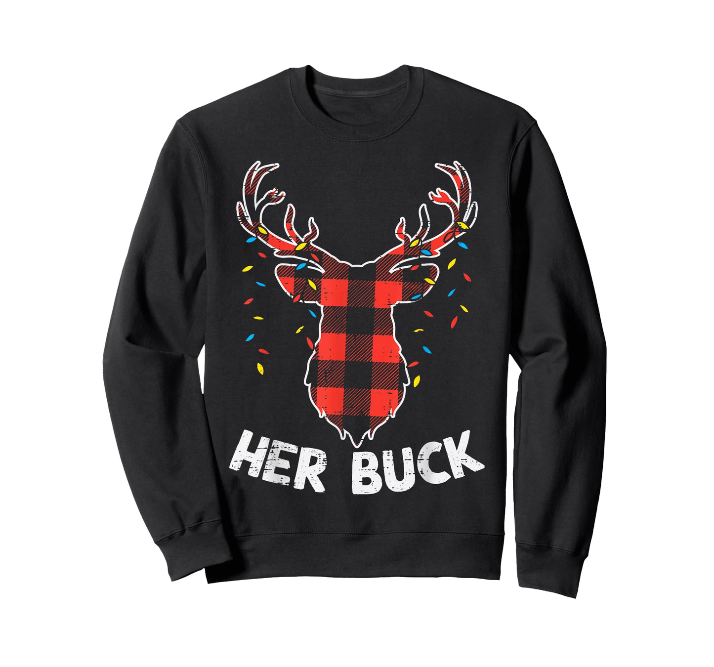 Plaid Reindeer Her Buck Matching Christmas Couple Men PJ T-Shirt