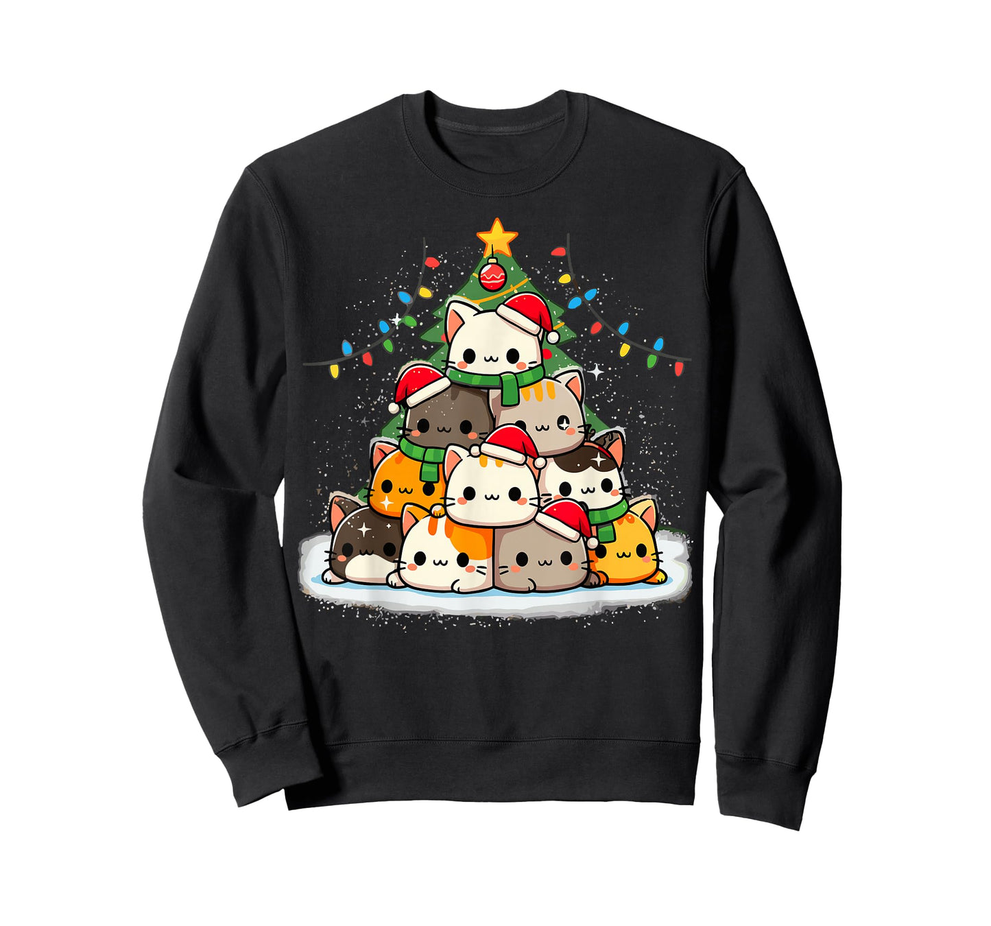 Cat Christmas Cute Cats Tree Xmas Anime Kawaii T-Shirt