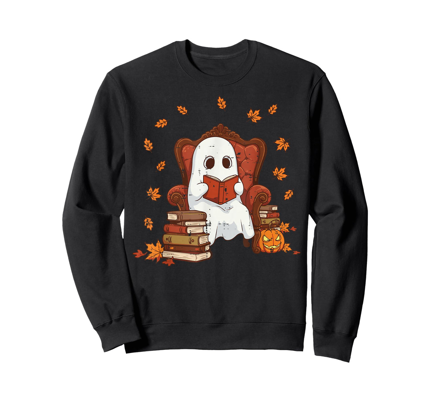 Halloween Ghost Reading Book Fall Costume Women Men Kids T-Shirt