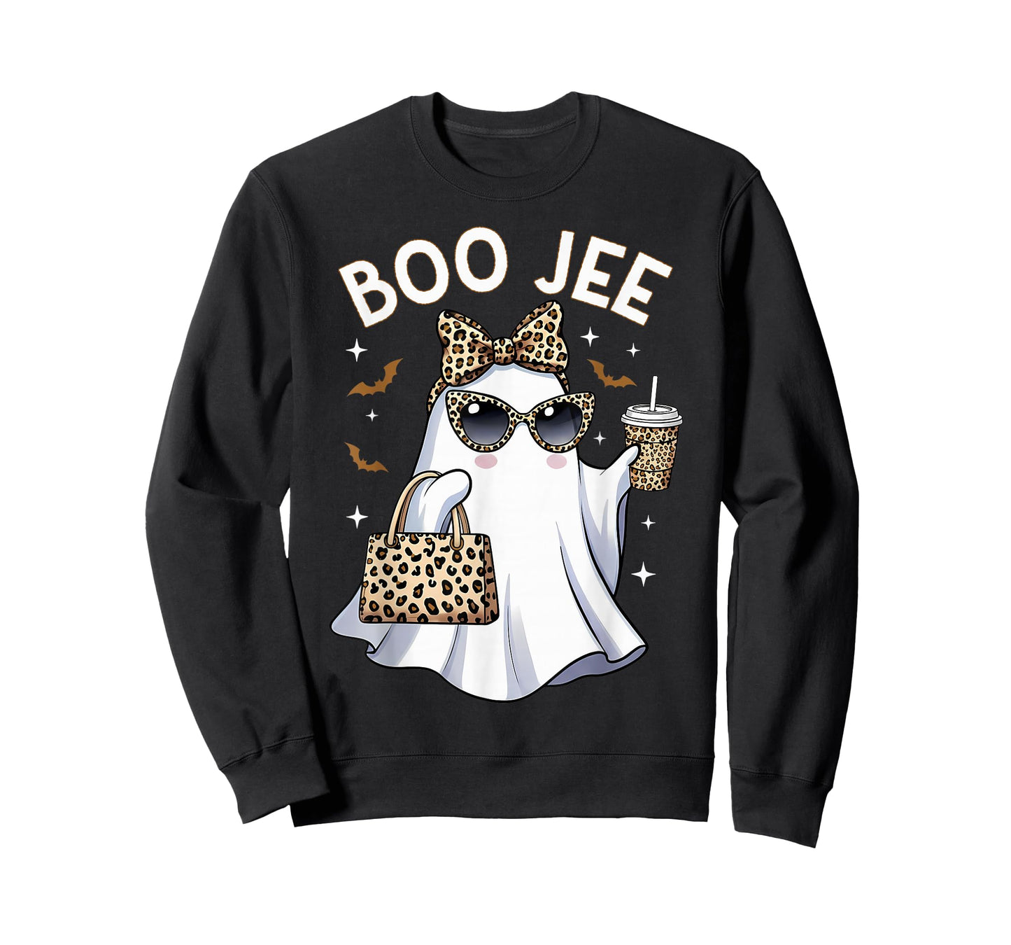 Boo JEE Leopard Ghost Coffee Halloween Boujee Women Girls T-Shirt