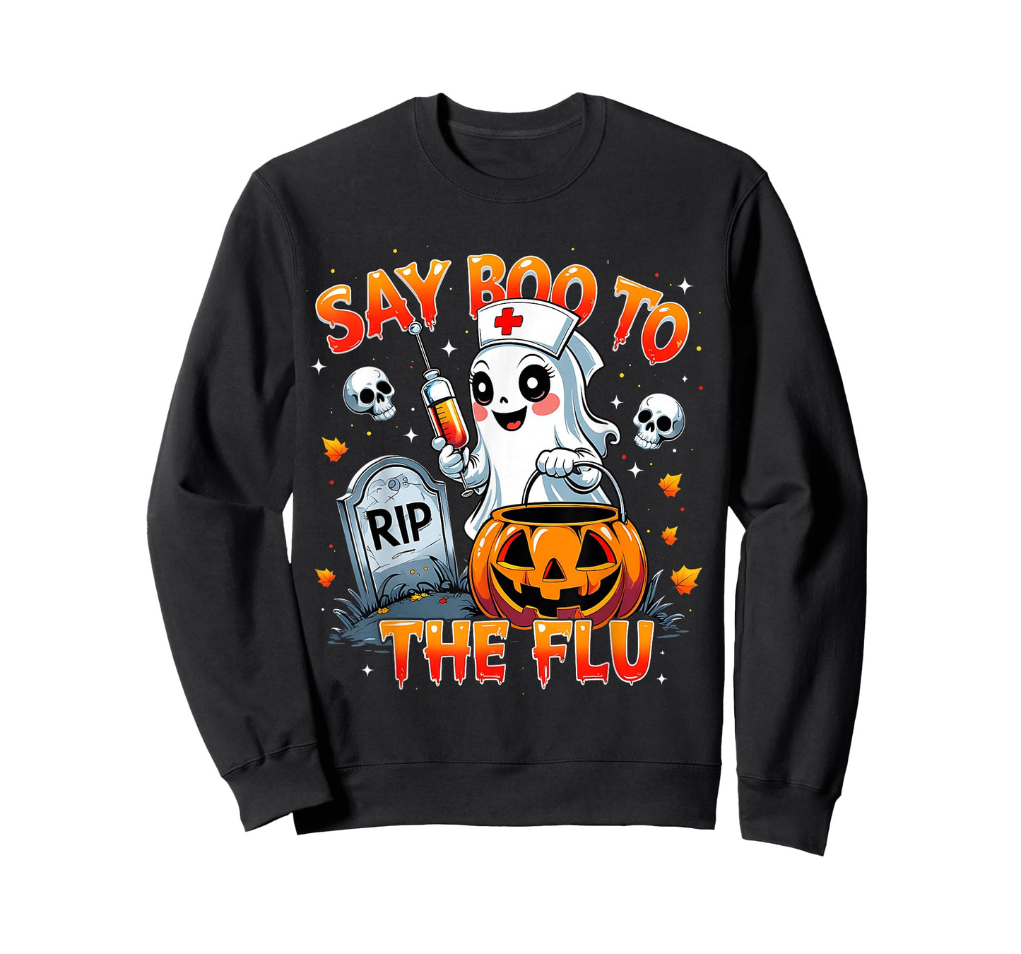 Say Boo to The Flu Ghost Nurse Halloween Costume T-Shirt