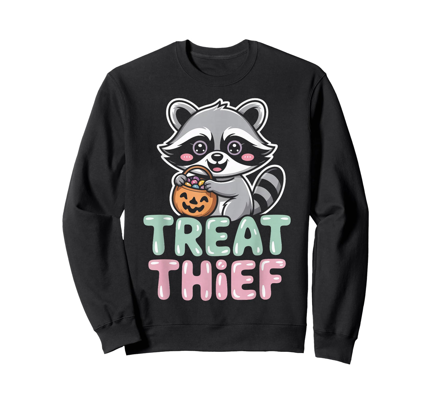 Treat Thief Raccoon with Candy Bucket Cute Halloween T-Shirt