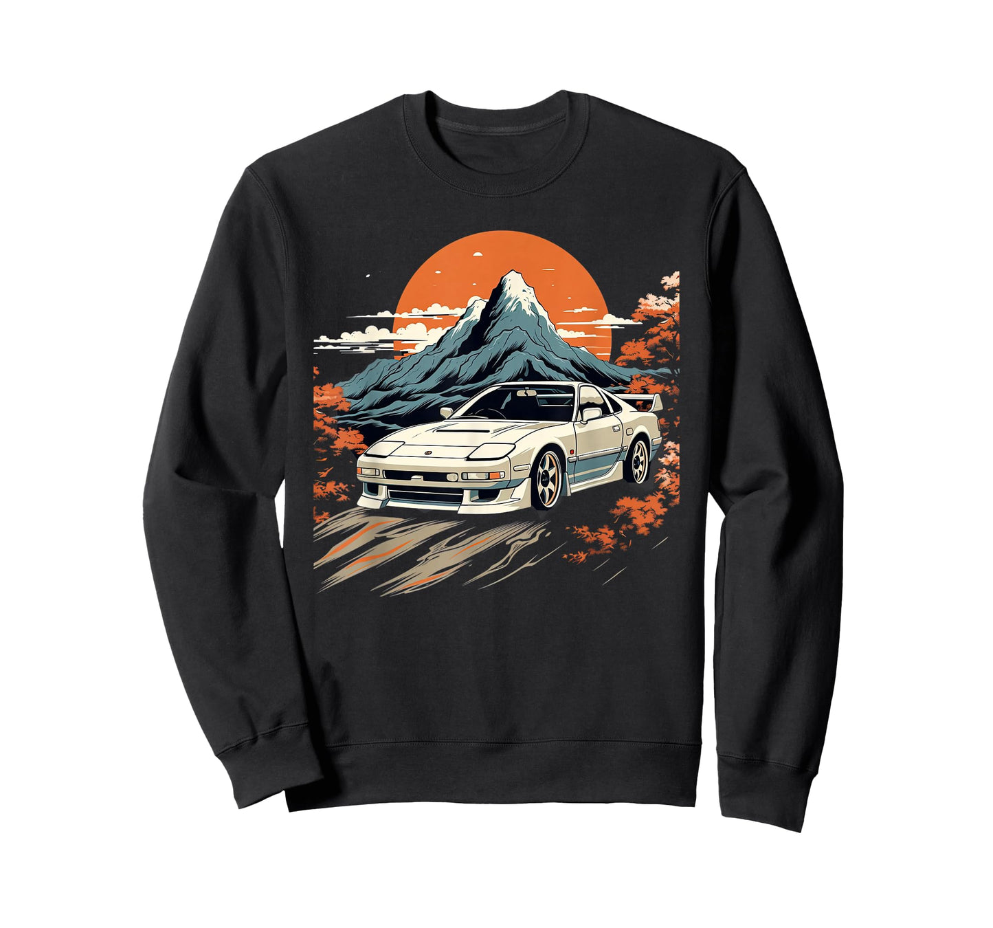 Retro Japanese Drift Car Racing Mount Fuji Sunset Scene T-Shirt