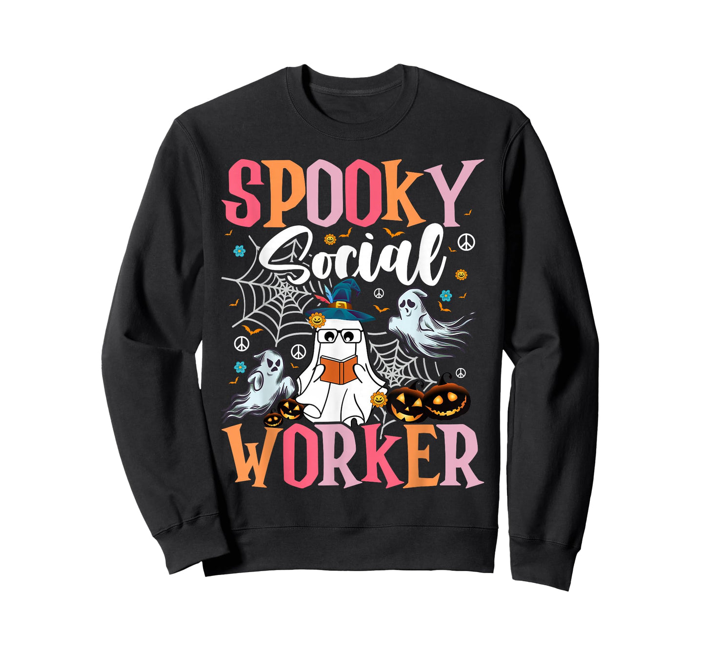 Groovy Retro Ghost Spooky Social Worker Halloween Costume T-Shirt