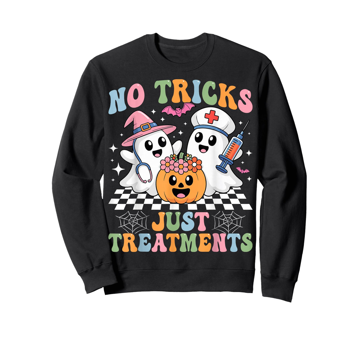 No Tricks Just Treatmen Funny Nursing Spooky Nurse Halloween T-Shirt