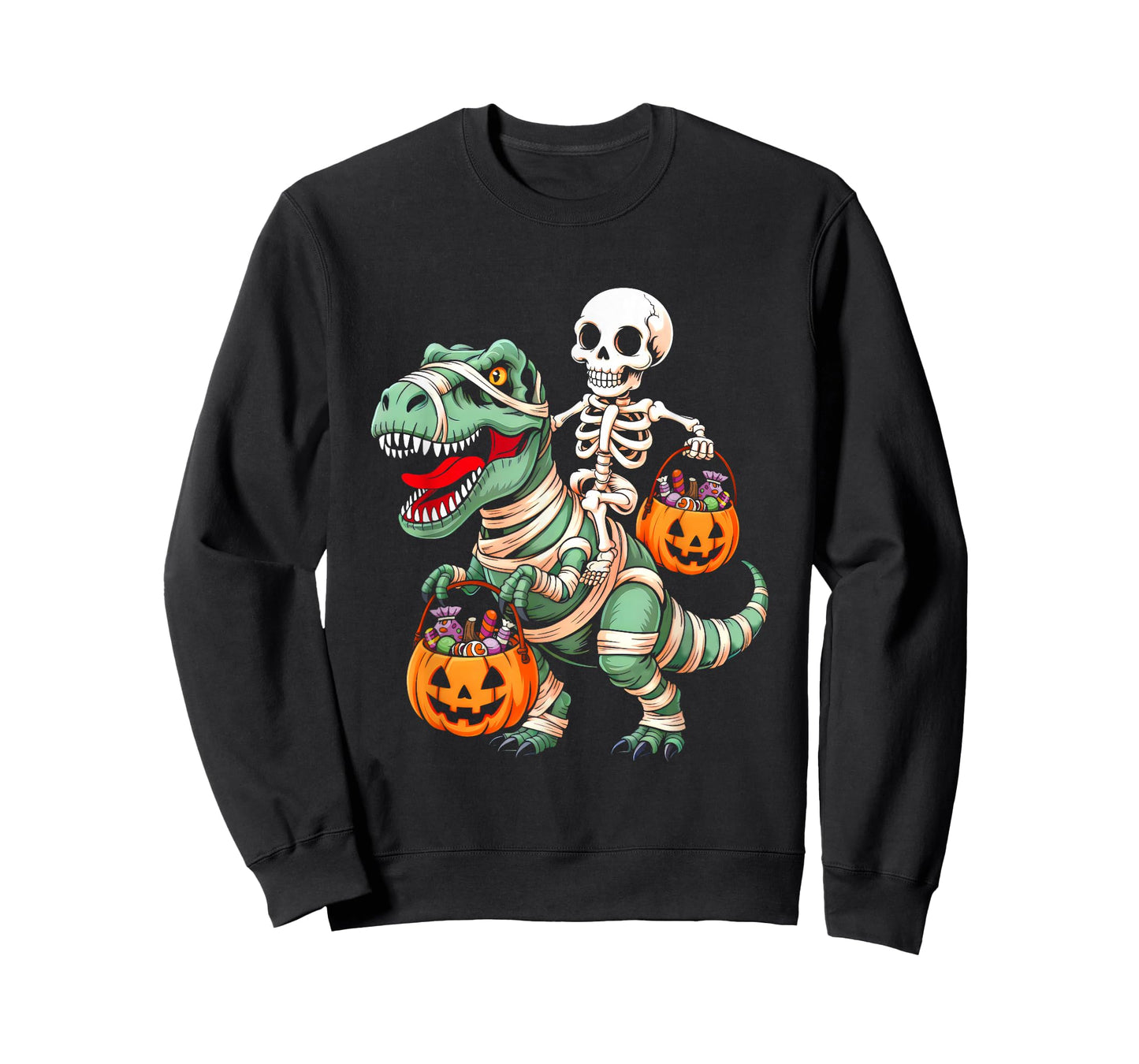 Skeleton Riding Mummy Dino Pumpkin Candy Halloween Costume T-Shirt