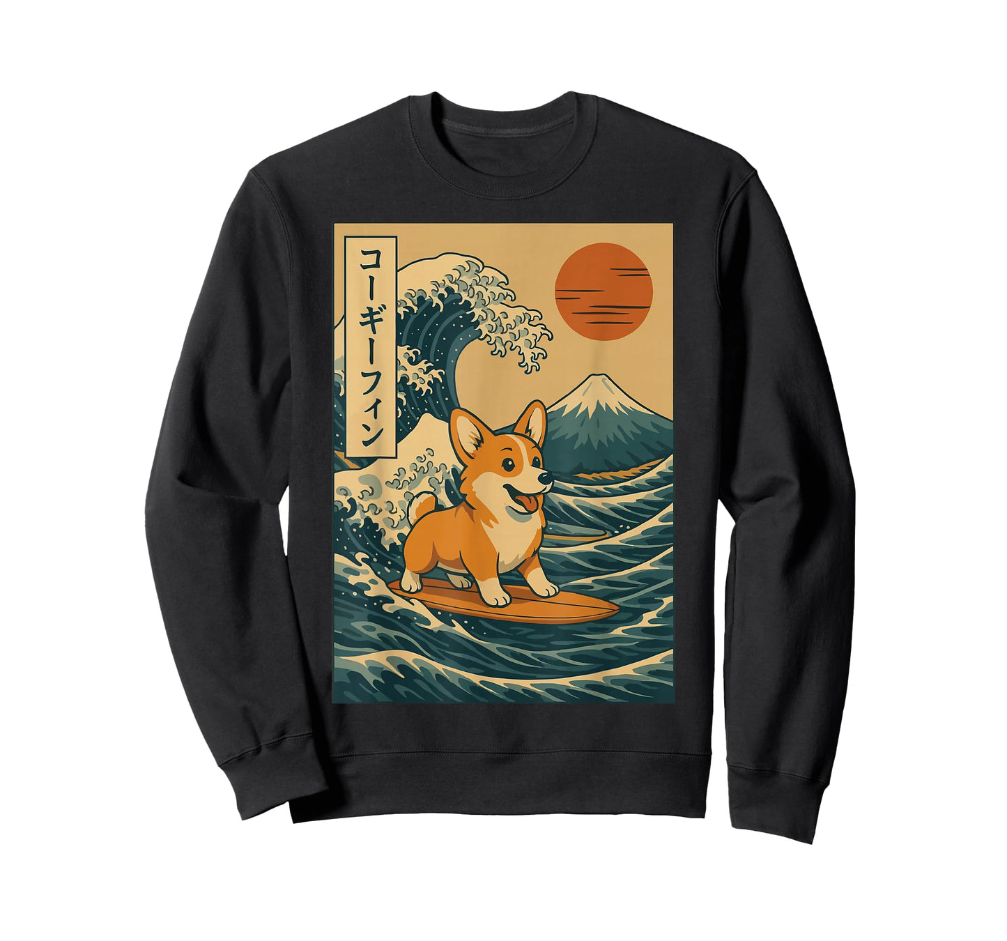 Corgi Surfing Japanese Wave T-Shirt
