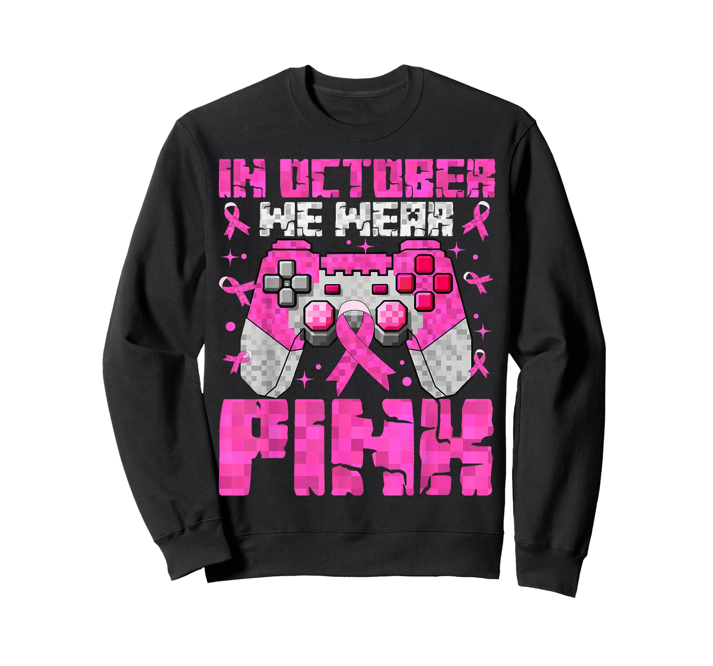 in October We Wear Pink Breast Cancer Pixel Game Kid Boy Men T-Shirt