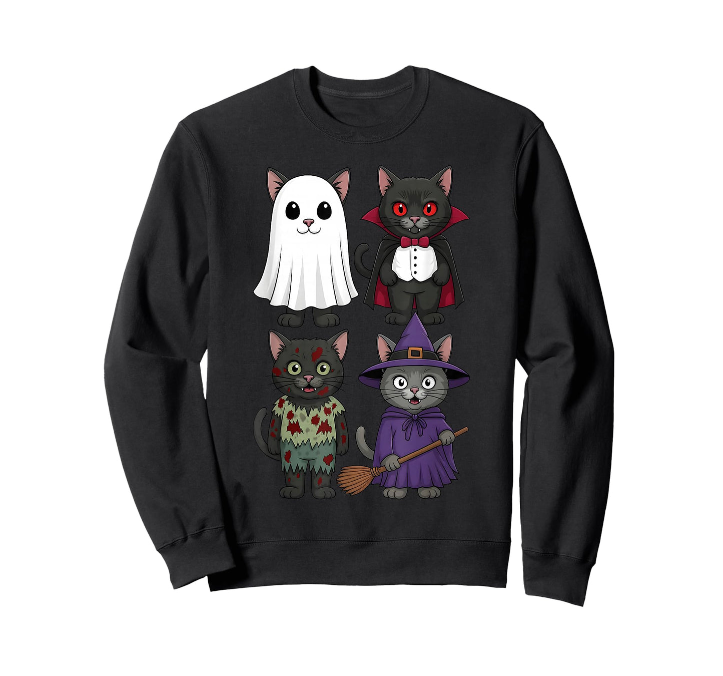 Cats Ghost Vampire Witch Zombie Halloween Men Women Kids T-Shirt