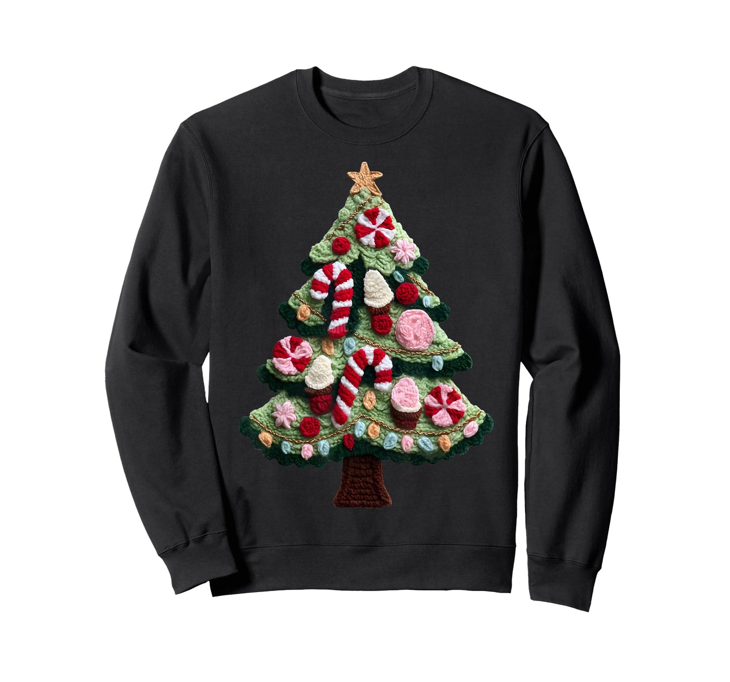 Crochet Candy Christmas Tree Funny Holiday Ugly Sweater Tee T-Shirt