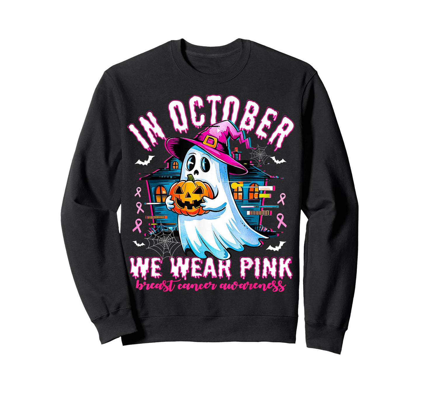 In October we Wear Pink With Ghost Breast Cancer Awareness T-Shirt