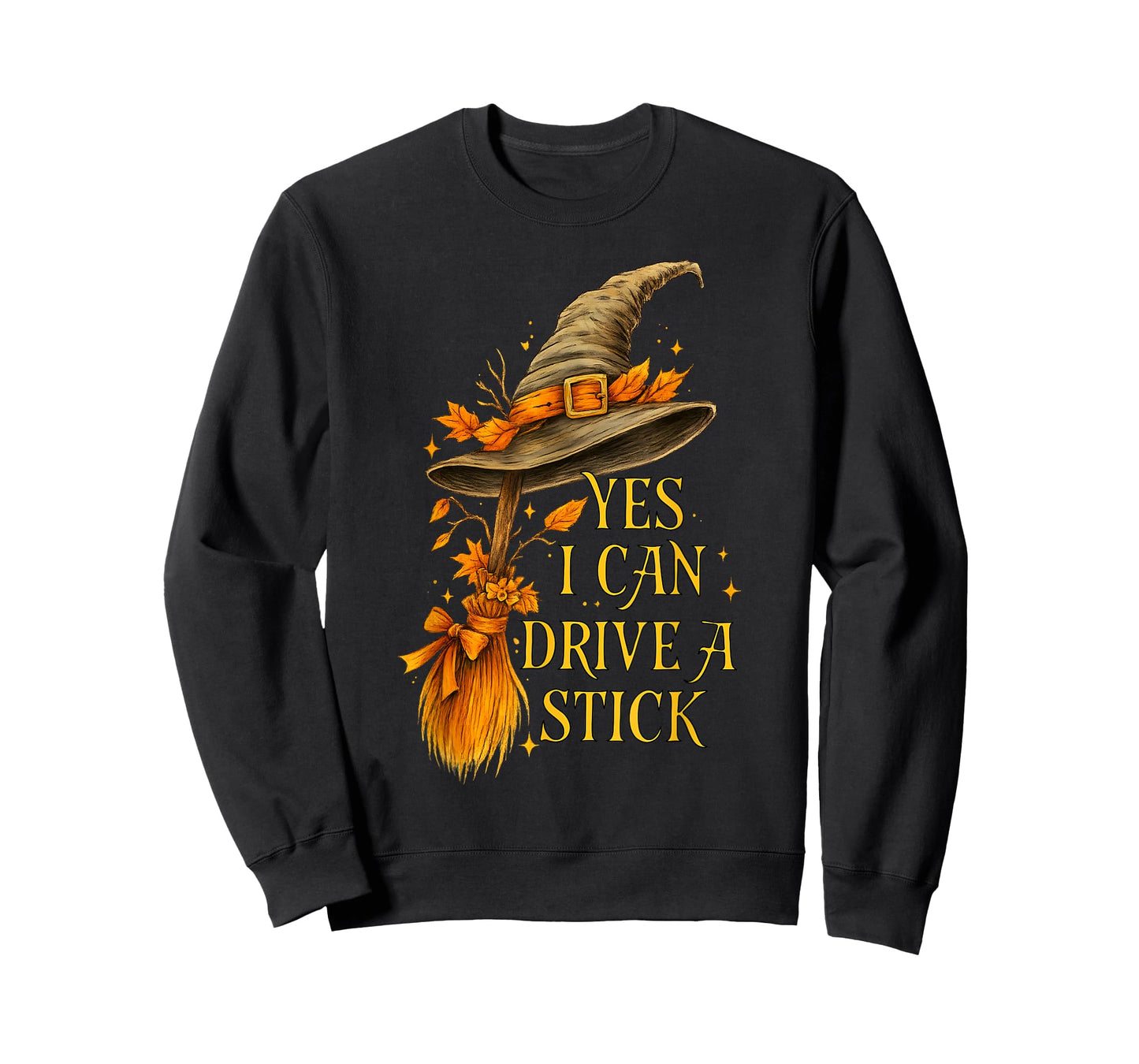 Yes I Can Drive A Stick Funny Halloween Spooky Witch T-Shirt