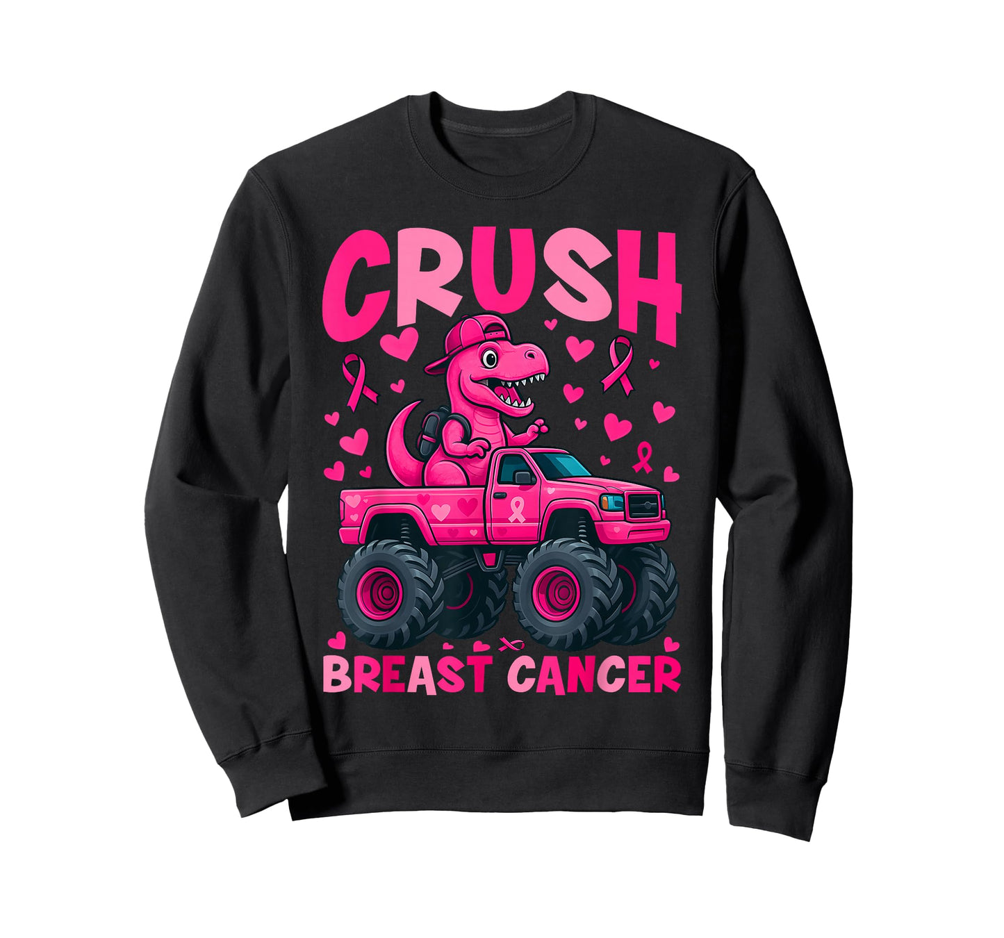 Crush Breast Cancer Awareness Monster Truck Dinosaur Boy Kid T-Shirt