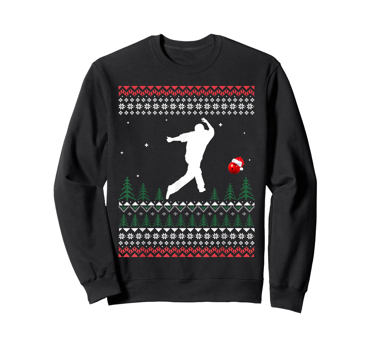 Cute Bowling Player Santa Claus Hat Ugly Christmas Sweater T-Shirt