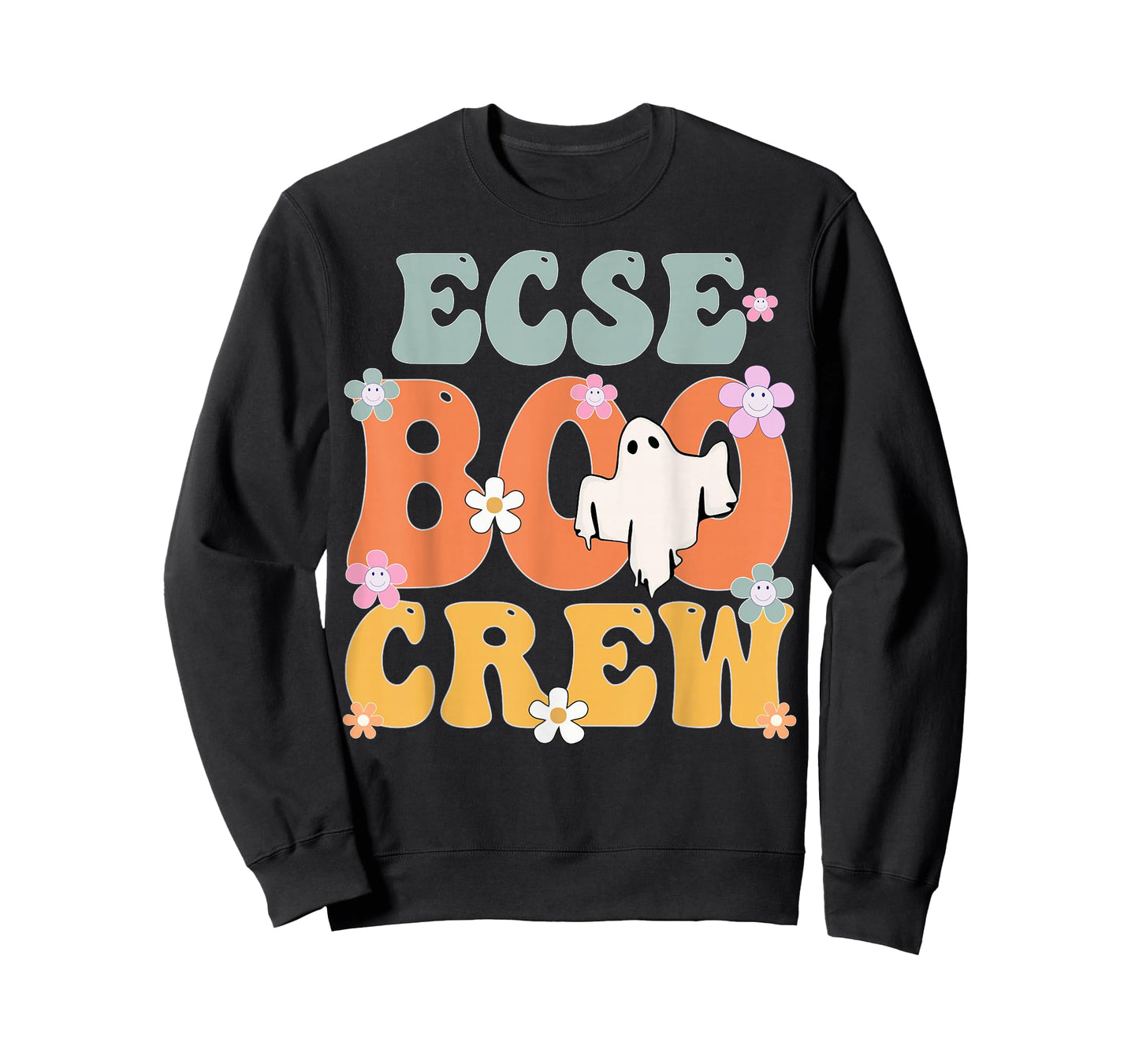ECSE Boo Crew Ghost Retro Groovy Halloween For Women T-Shirt