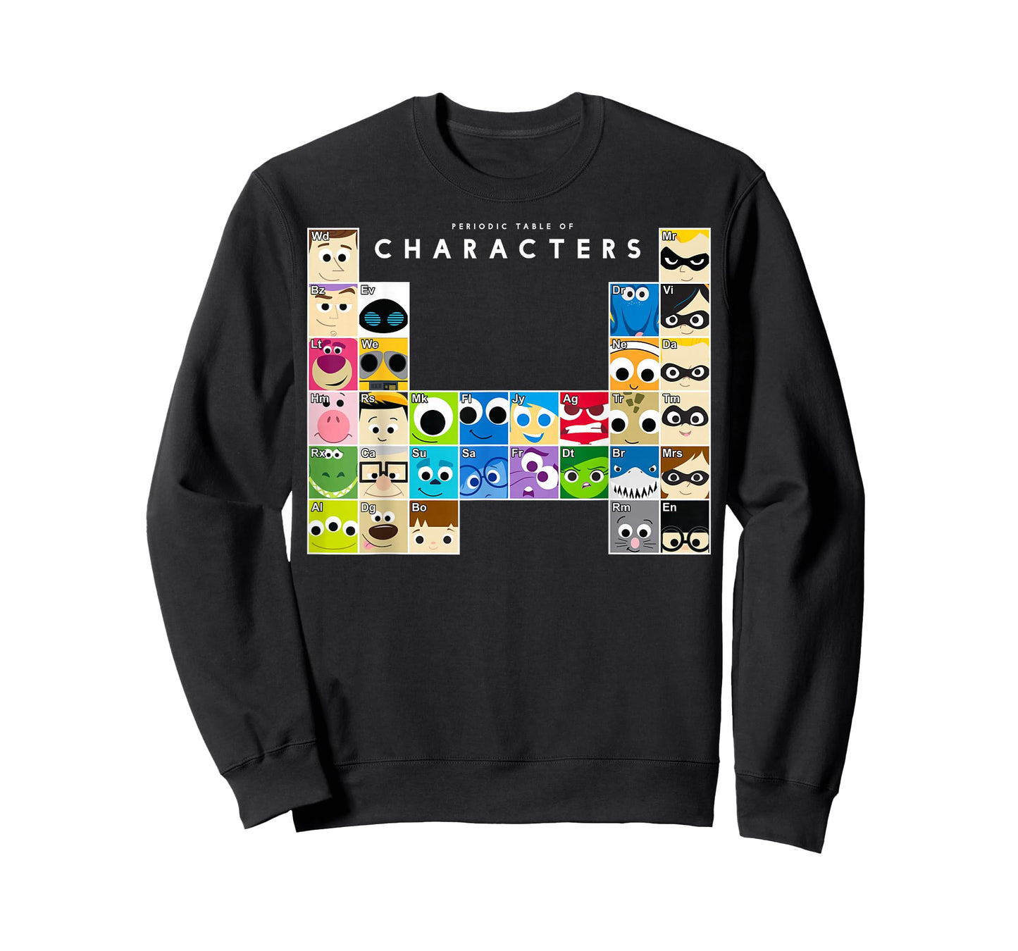 Disney Pixar Collection Color Periodic Table Of Characters T-Shirt