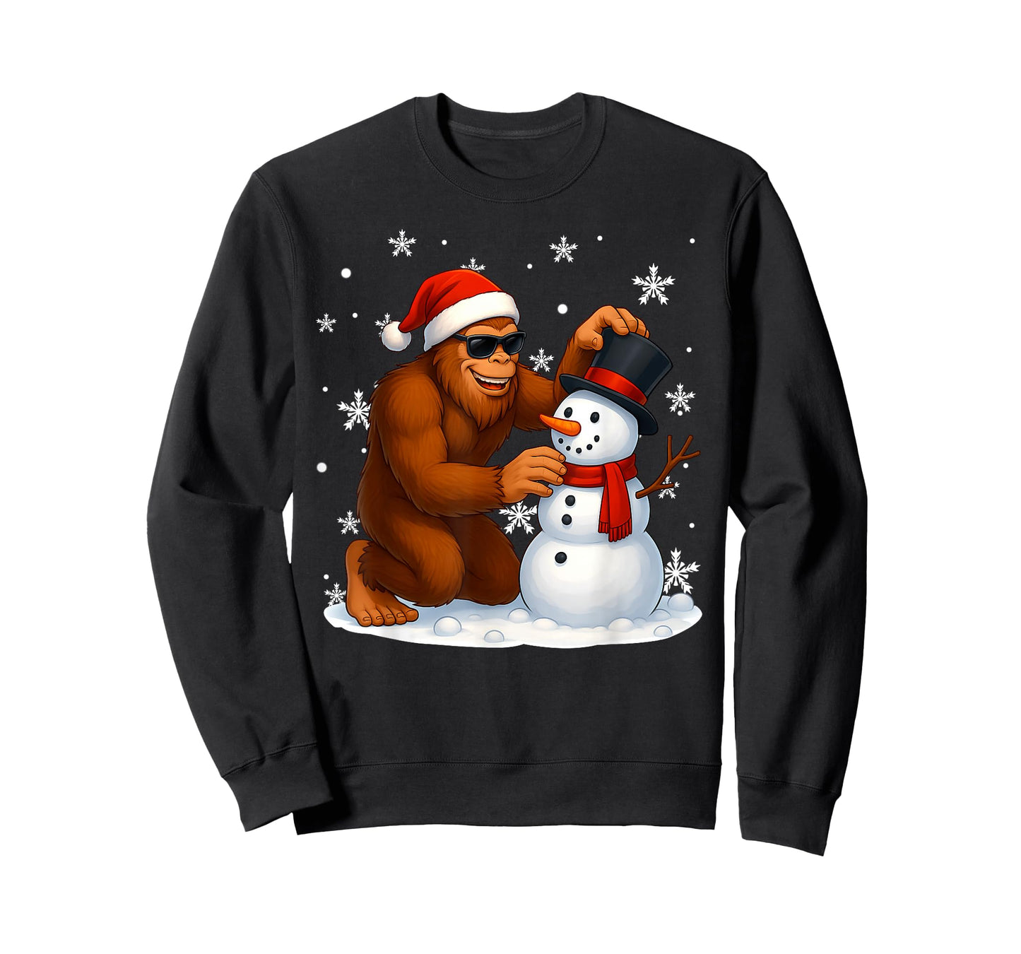 Bigfoot Building Snowman Christmas Tree Lights Christmas PJS T-Shirt