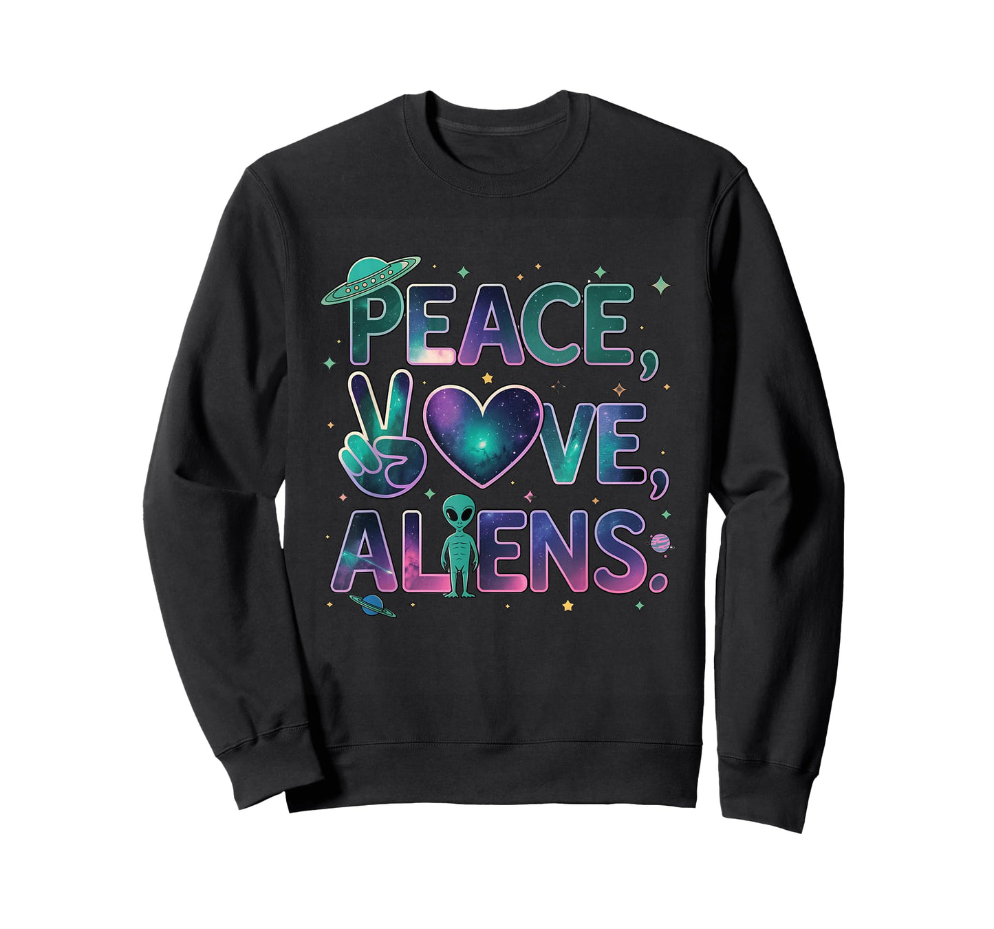 Peace Love Aliens Cool Funny Retro Vintage UFO UAP Alien T-Shirt