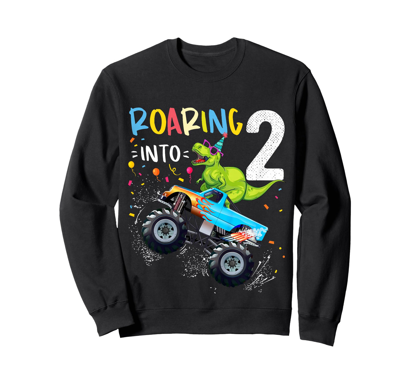 2nd Birthday T Rex Dinosaur Monster Truck Boys and Girls T-Shirt