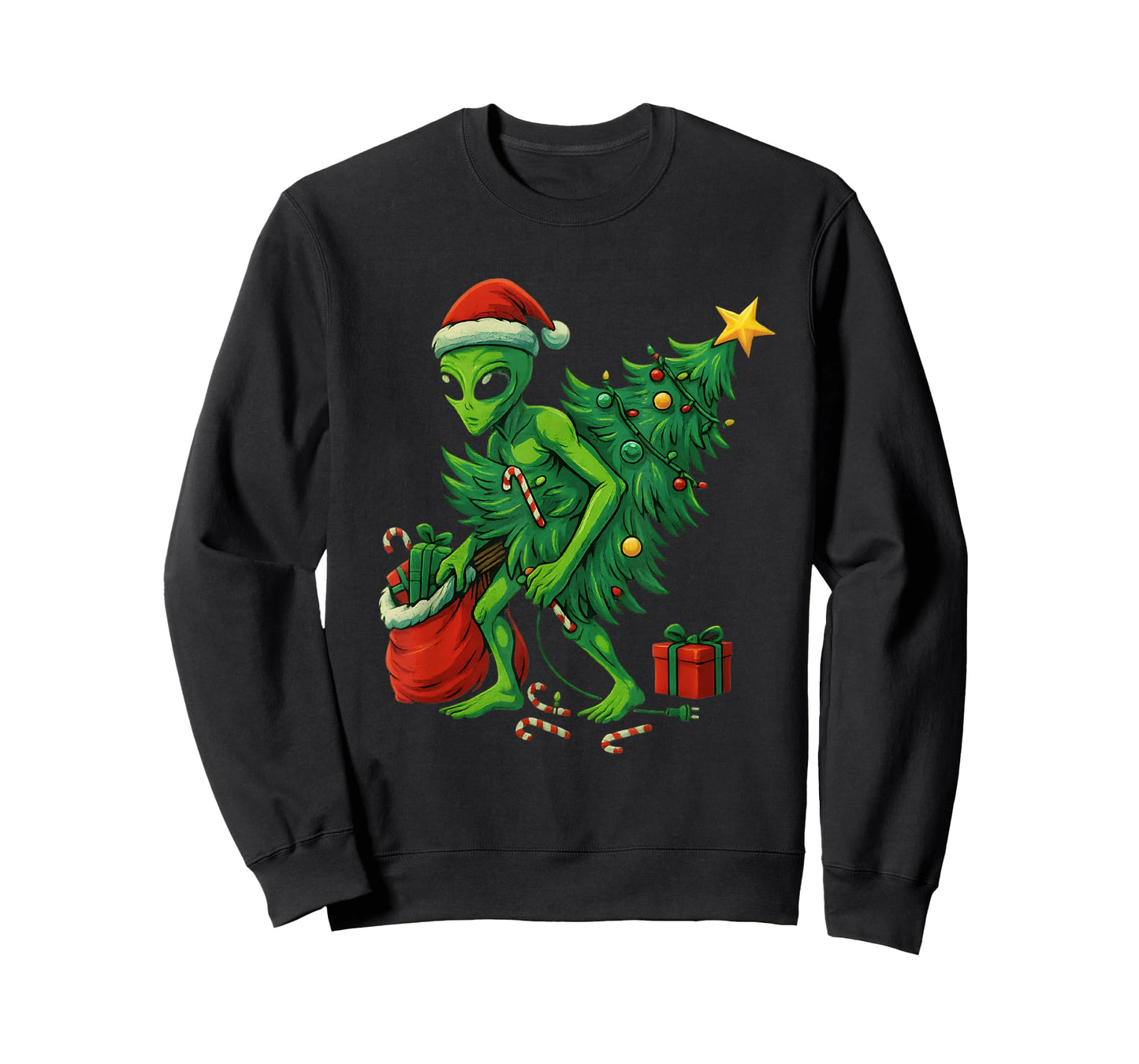 Alien Christmas Tree Lights Xmas Gifts Boys Men T-Shirt