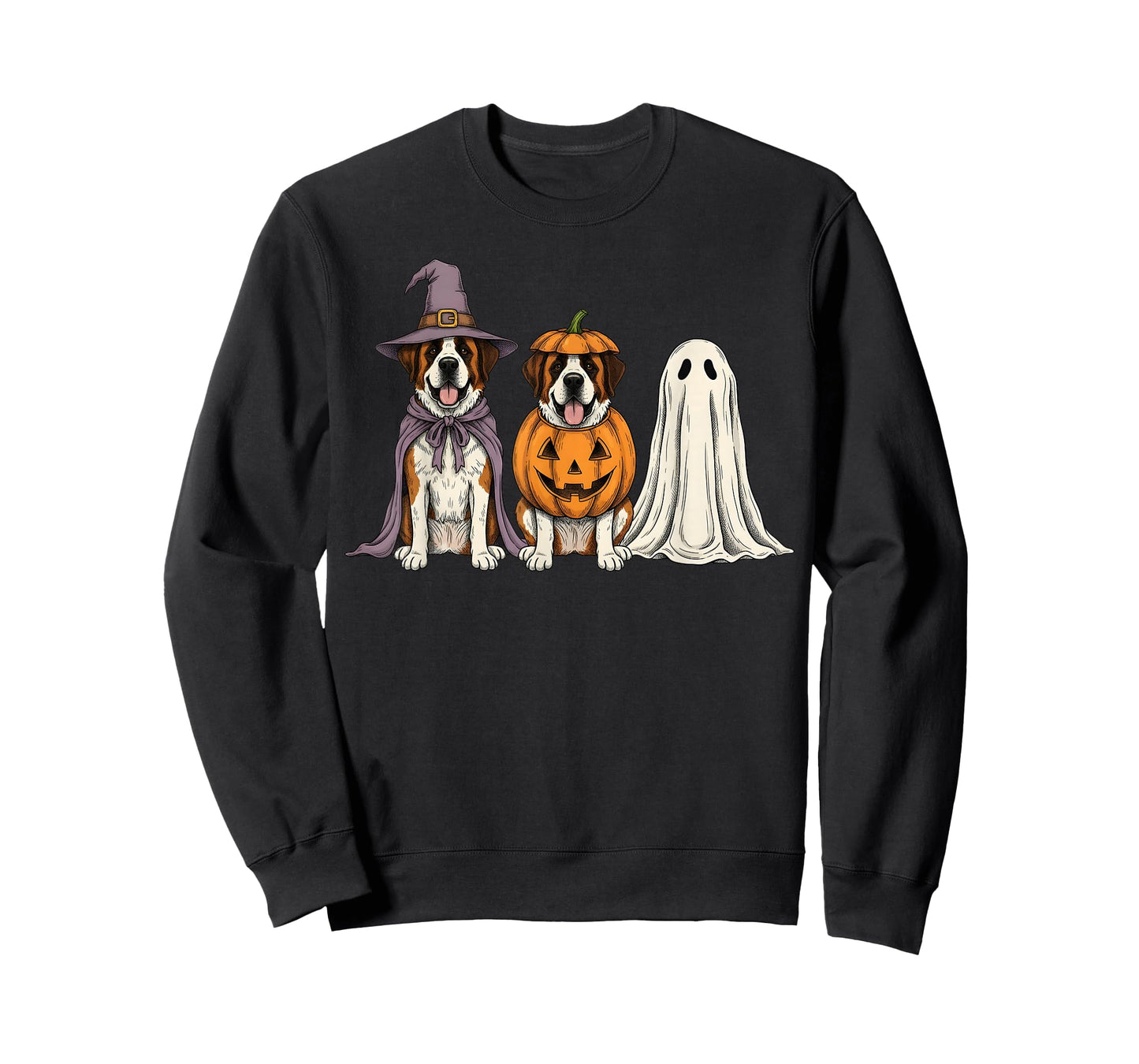 Spooky Ghost Saint Bernard Pumpkin Halloween Dog Lover T-Shirt
