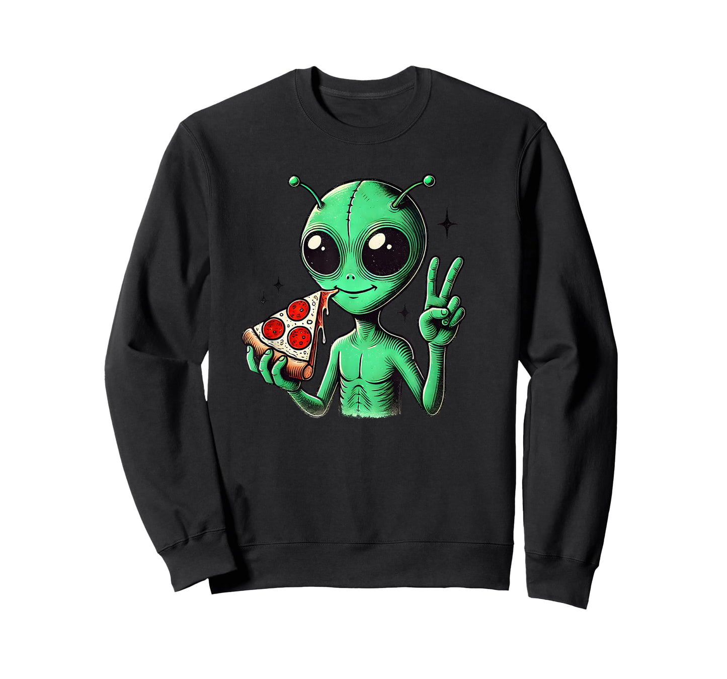 Funny Alien Head Eating Pizza UFO Extraterrestrial T-Shirt