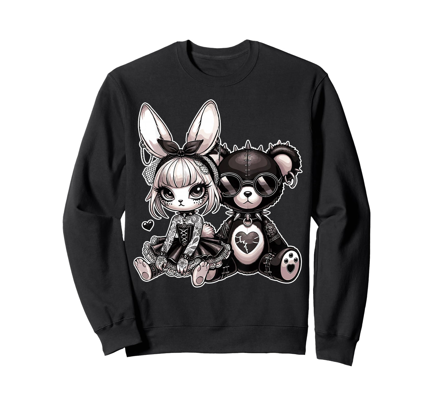 Gothic Bunny & Punk Teddy Bear Aesthetic T-Shirt