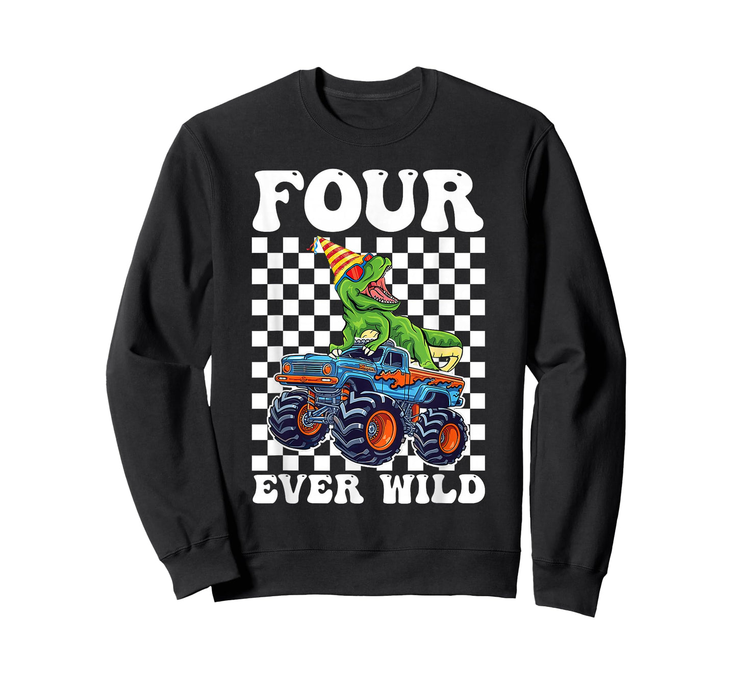 Kids Four Ever Wild Dinosaur Monster Truck 4th Birthday Boy T-Shirt