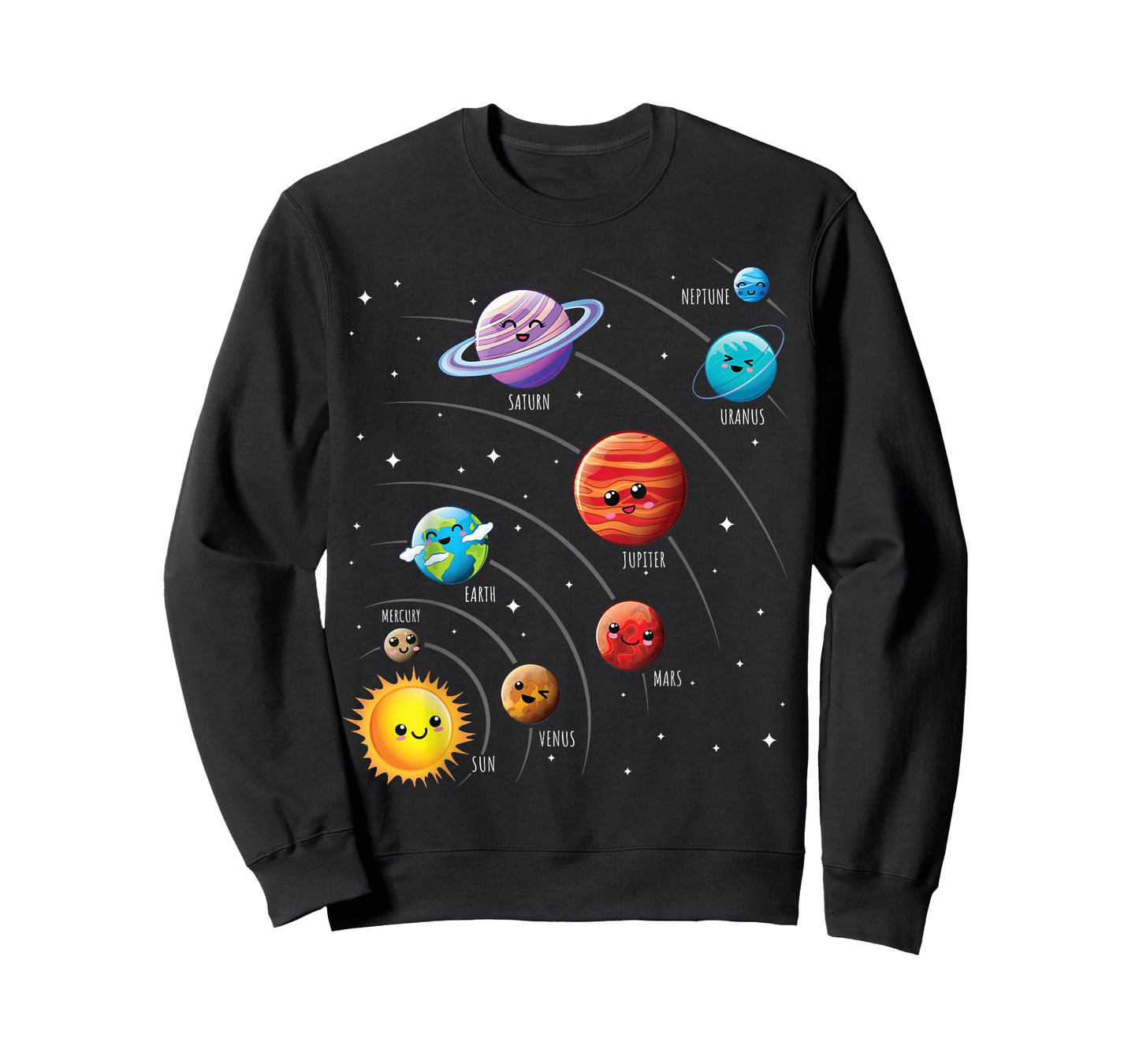 Kids Colorful Solar System Cute Anime Planets Space T-Shirt
