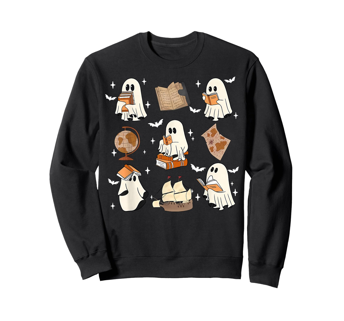 Cute Ghosts Reading Book Bookworm Halloween History Teacher T-Shirt