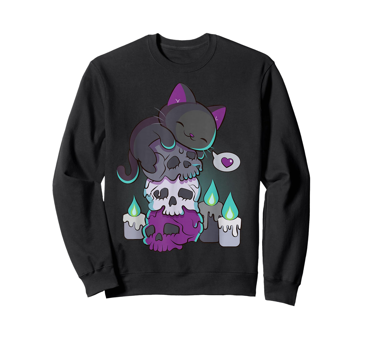 Asexual Pride Cute Black Cat on Skulls Kawaii Goth Aesthetic T-Shirt